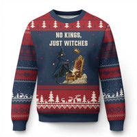 No Kings Just Witches Ugly Christmas Sweater Feminist Witch Kicking Throne Protest - Wonder Print Shop