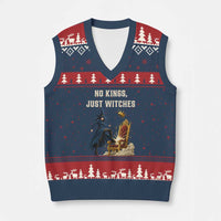 No Kings Just Witches V-Neck Knit Sweater Vest Feminist Witch Kicking Throne Protest - Wonder Print Shop