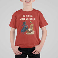 No Kings Just Witches T Shirt For Kid Feminist Witch Kicking Throne Protest - Wonder Print Shop