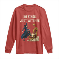 No Kings Just Witches Long Sleeve Shirt Feminist Witch Kicking Throne Protest - Wonder Print Shop