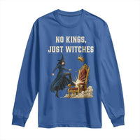 No Kings Just Witches Long Sleeve Shirt Feminist Witch Kicking Throne Protest - Wonder Print Shop