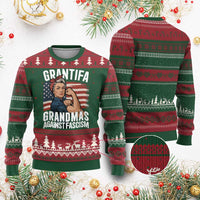 Patriotic Grantifa Ugly Christmas Sweater Grandmas Against Fascism Protest American Flag - Wonder Print Shop