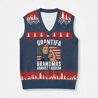 Patriotic Grantifa V-Neck Knit Sweater Vest Grandmas Against Fascism Protest American Flag - Wonder Print Shop
