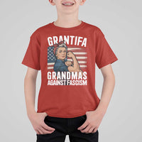 Patriotic Grantifa T Shirt For Kid Grandmas Against Fascism Protest American Flag - Wonder Print Shop