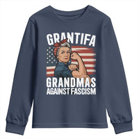 Patriotic Grantifa Youth Sweatshirt Grandmas Against Fascism Protest American Flag - Wonder Print Shop
