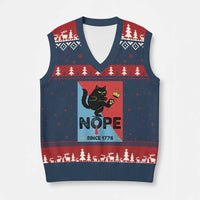 Nope Since 1776 Sarcastic Black Cat V-Neck Knit Sweater Vest Funny No Kings In America Patriotic Protest - Wonder Print Shop