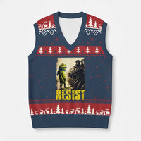 Resist Frog V-Neck Knit Sweater Vest Stand Against Free Portland Protest - Wonder Print Shop