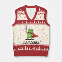 Funny Huzzah Frog V-Neck Knit Sweater Vest Im Frogtifa Knight Resist Protest - Wonder Print Shop