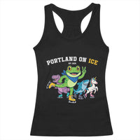 Portland On Ice 2025 Racerback Tank Top Resist Frog and Inflatable Animals Protest Sarcastic Politics - Wonder Print Shop
