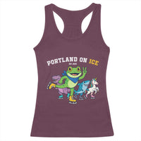 Portland On Ice 2025 Racerback Tank Top Resist Frog and Inflatable Animals Protest Sarcastic Politics - Wonder Print Shop