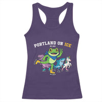 Portland On Ice 2025 Racerback Tank Top Resist Frog and Inflatable Animals Protest Sarcastic Politics - Wonder Print Shop