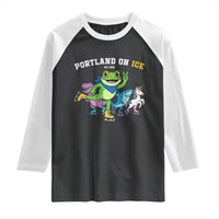 Portland On Ice 2025 Raglan Shirt Resist Frog and Inflatable Animals Protest Sarcastic Politics - Wonder Print Shop