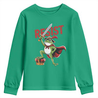 Sword Wielding Frog Resistance Youth Sweatshirt Resist Protest No Kings - Wonder Print Shop