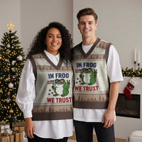 In Frog We Trust V-Neck Knit Sweater Vest Patriotic Portland Frogs Protest - Wonder Print Shop