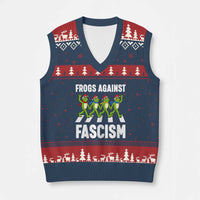Santa Frog Against Fascism V-Neck Knit Sweater Vest Xmas Holiday Frogs Band Resistance Protest - Wonder Print Shop