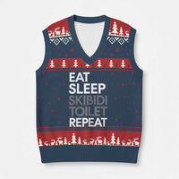 Eat Sleep Skibidi Toilet Repeat V-Neck Knit Sweater Vest Funny Gen Alpha Slang - Wonder Print Shop
