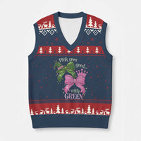 Green and Pink Coquette Bow V-Neck Knit Sweater Vest Pink Goes Good With Green - Wonder Print Shop