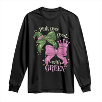 Green and Pink Coquette Bow Long Sleeve Shirt Pink Goes Good With Green