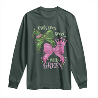 Green and Pink Coquette Bow Long Sleeve Shirt Pink Goes Good With Green