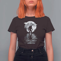 Bigfoot T Shirt For Women Sasquatch Under The Moon Cryptid - Wonder Print Shop