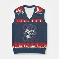Happy New Year 2025 V-Neck Knit Sweater Vest Fireworks Party Supplies Family Matching - Wonder Print Shop