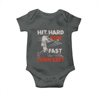 Baseball Lover Baby Onesie Hit Hard Run Fast Turn Left Softball Fan