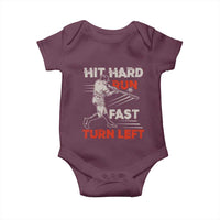 Baseball Lover Baby Onesie Hit Hard Run Fast Turn Left Softball Fan