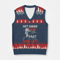 Baseball Lover V-Neck Knit Sweater Vest Hit Hard Run Fast Turn Left Softball Fan - Wonder Print Shop