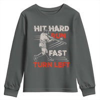 Baseball Lover Youth Sweatshirt Hit Hard Run Fast Turn Left Softball Fan