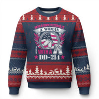 Female Veteran Ugly Christmas Sweater Never Underestimate A Woman With DD214 US Military - Wonder Print Shop