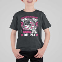 Female Veteran T Shirt For Kid Never Underestimate A Woman With DD214 US Military