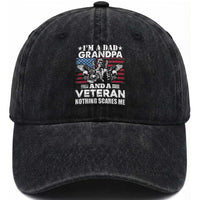 I’m a Dad Grandpa and Veteran Washed Cotton Baseball Cap Fearless Patriotic Military Family