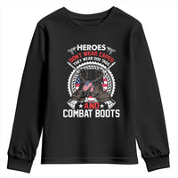 Patriotic Military Veteran Youth Sweatshirt Heroes Don't Wear Capes They Wear Dog Tags And Combat Boots