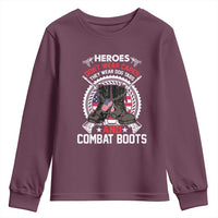 Patriotic Military Veteran Youth Sweatshirt Heroes Don't Wear Capes They Wear Dog Tags And Combat Boots