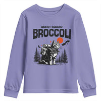 Quest Squad Broccoli Cat Youth Sweatshirt Funny Hiking Adventure Cute Camping Feline