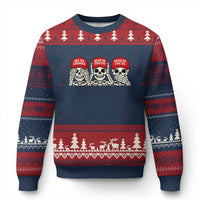 See No Crimes Hear No Truth Speak No Facts Skeletons Ugly Christmas Sweater Political Satire Three Wise Monkeys Graphic