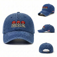 See No Crimes Hear No Truth Speak No Facts Skeletons Washed Cotton Baseball Cap Political Satire Three Wise Monkeys Graphic