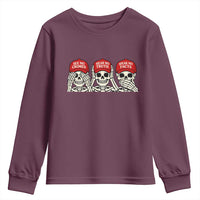 See No Crimes Hear No Truth Speak No Facts Skeletons Youth Sweatshirt Political Satire Three Wise Monkeys Graphic