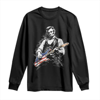 Rockin Abe Abraham Lincoln Playing Electric Guitar Long Sleeve Shirt Patriotic Music Rocker Mashup 4th of July Celebration