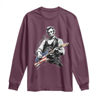 Rockin Abe Abraham Lincoln Playing Electric Guitar Long Sleeve Shirt Patriotic Music Rocker Mashup 4th of July Celebration