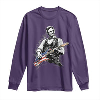 Rockin Abe Abraham Lincoln Playing Electric Guitar Long Sleeve Shirt Patriotic Music Rocker Mashup 4th of July Celebration