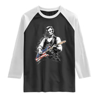 Rockin Abe Abraham Lincoln Playing Electric Guitar Raglan Shirt Patriotic Music Rocker Mashup 4th of July Celebration