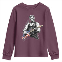 Rockin Abe Abraham Lincoln Playing Electric Guitar Youth Sweatshirt Patriotic Music Rocker Mashup 4th of July Celebration