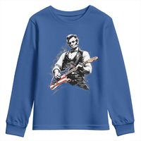 Rockin Abe Abraham Lincoln Playing Electric Guitar Youth Sweatshirt Patriotic Music Rocker Mashup 4th of July Celebration