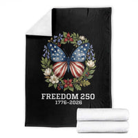 Freedom 250 Years American Flag Butterfly Throw Blanket Floral Wreath Patriotic 1776-2026 Semiquincentennial Celebration