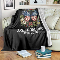 Freedom 250 Years American Flag Butterfly Throw Blanket Floral Wreath Patriotic 1776-2026 Semiquincentennial Celebration