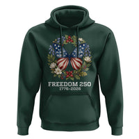 Freedom 250 Years American Flag Butterfly Hoodie Floral Wreath Patriotic 1776-2026 Semiquincentennial Celebration