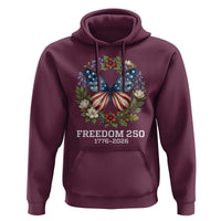 Freedom 250 Years American Flag Butterfly Hoodie Floral Wreath Patriotic 1776-2026 Semiquincentennial Celebration