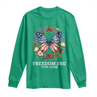 Freedom 250 Years American Flag Butterfly Long Sleeve Shirt Floral Wreath Patriotic 1776-2026 Semiquincentennial Celebration