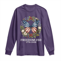 Freedom 250 Years American Flag Butterfly Long Sleeve Shirt Floral Wreath Patriotic 1776-2026 Semiquincentennial Celebration